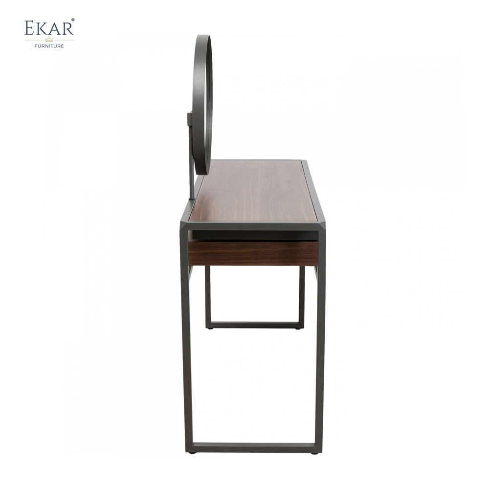 Minimalist Dressing Table — Modern Vanity Desk with Oval Mirror & Hidden Storage, Solid Wood for Bedroom Sanctuary