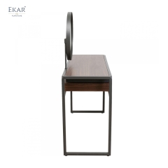 Minimalist Dressing Table — Modern Vanity Desk with Oval Mirror & Hidden Storage, Solid Wood for Bedroom Sanctuary