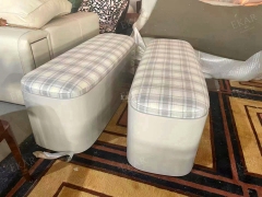 Elegant Bed End Stool with Iron Base and Upholstered Fabric Seat by EKAR FURNITURE