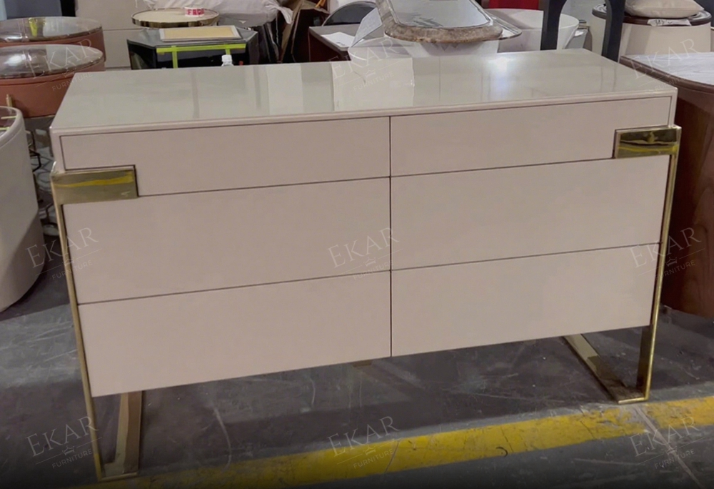 Modern Luxury Metal Base 6 Drawer Chest Cabinet