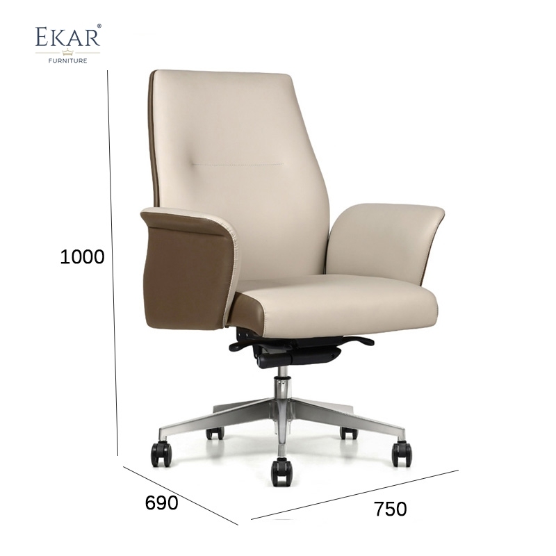 Modern Minimalist Office Chair: Leather Seat with Aluminum Casters