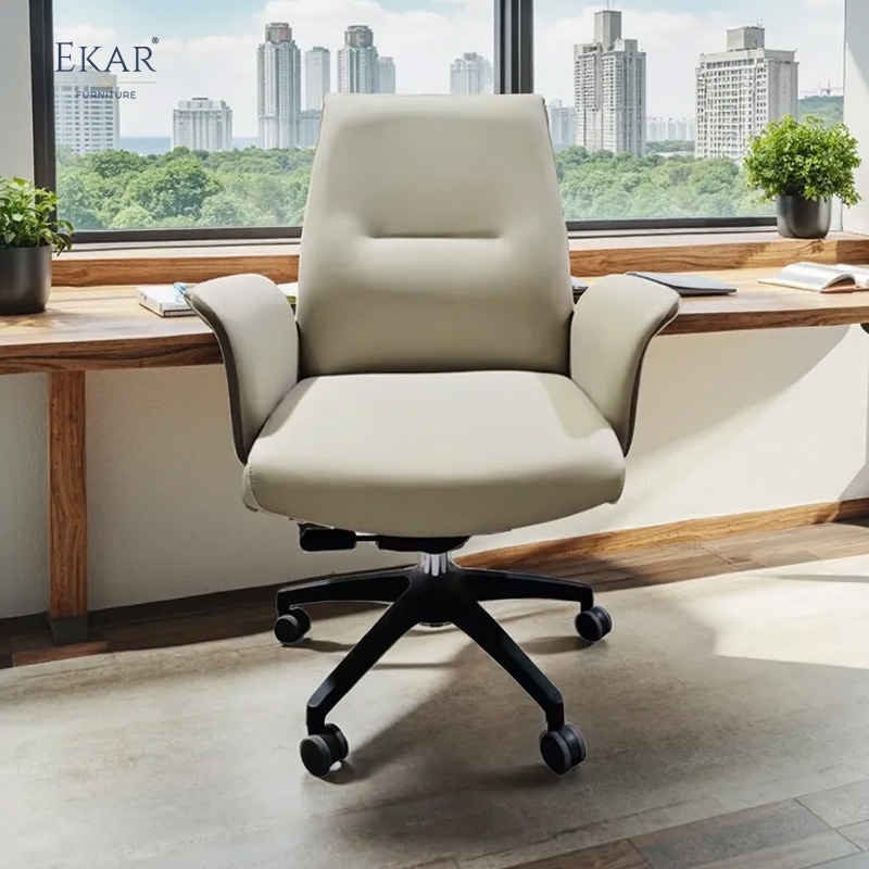 Modern Minimalist Office Chair: Leather Seat with Aluminum Casters