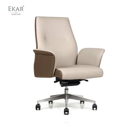 Modern Minimalist Office Chair: Leather Seat with Aluminum Casters