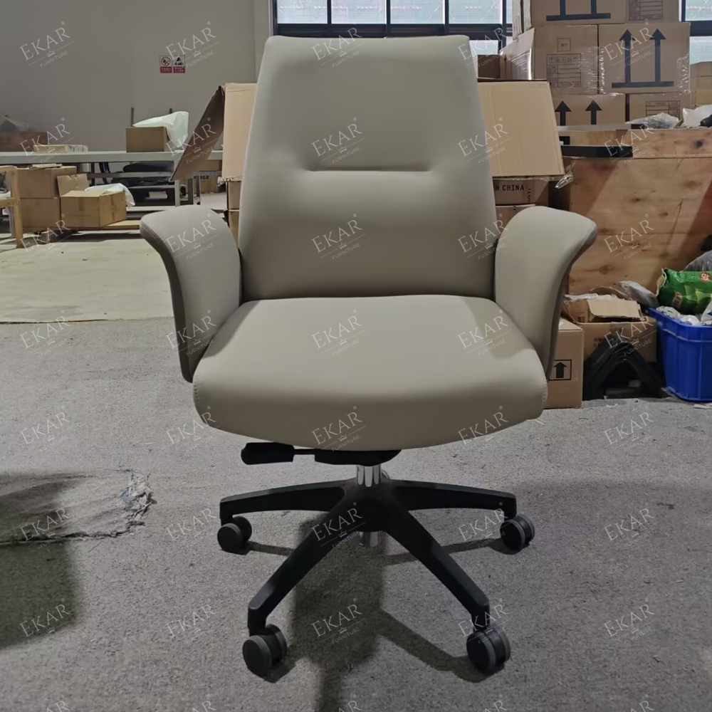 Modern Minimalist Office Chair: Leather Seat with Aluminum Casters