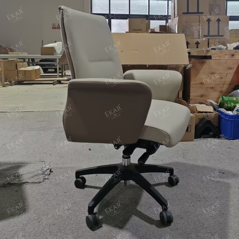 Modern Minimalist Office Chair: Leather Seat with Aluminum Casters