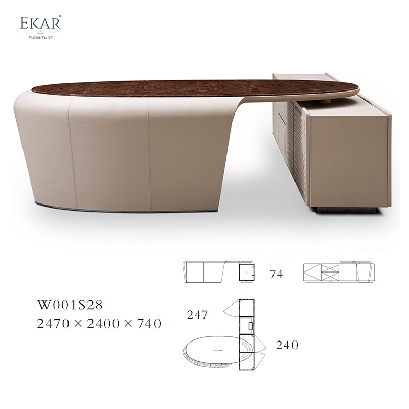 High Gloss Wooden Table Top Leather Home Office Desk