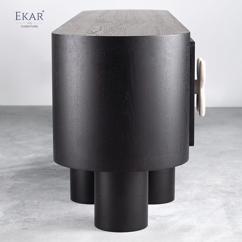 Modern Solid Wood Storage Cabinet with Natural Marble Handles