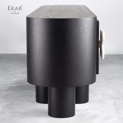 Modern Solid Wood Storage Cabinet with Natural Marble Handles