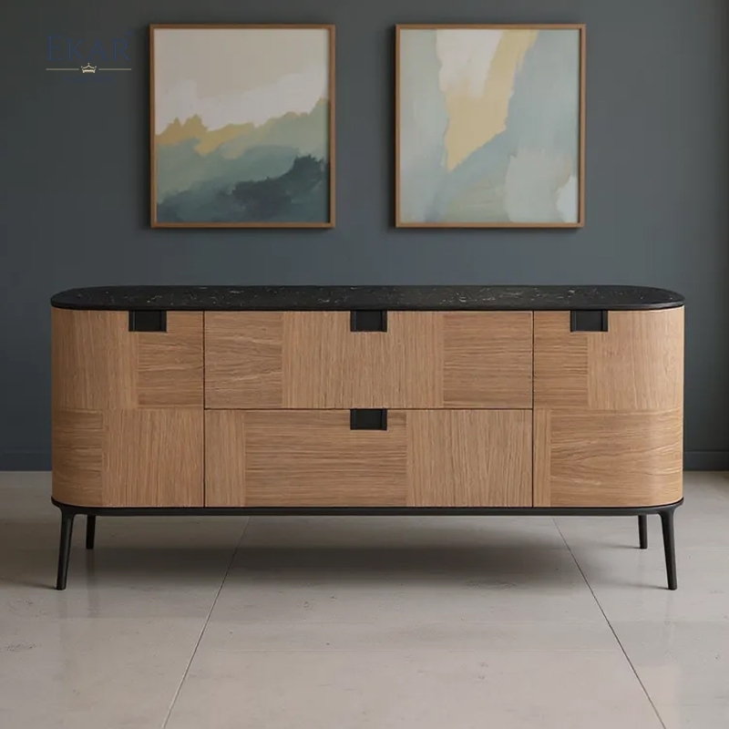 Modern Side Cabinet: Natural Marble Top with Stainless Steel Feet