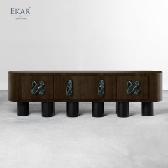 Modern Solid Wood Storage Cabinet with Natural Marble Handles