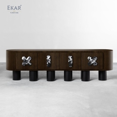 Modern Solid Wood Storage Cabinet with Natural Marble Handles