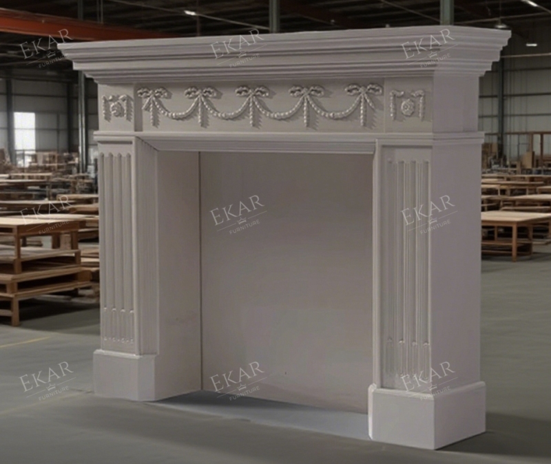 Modern living room white fireplace