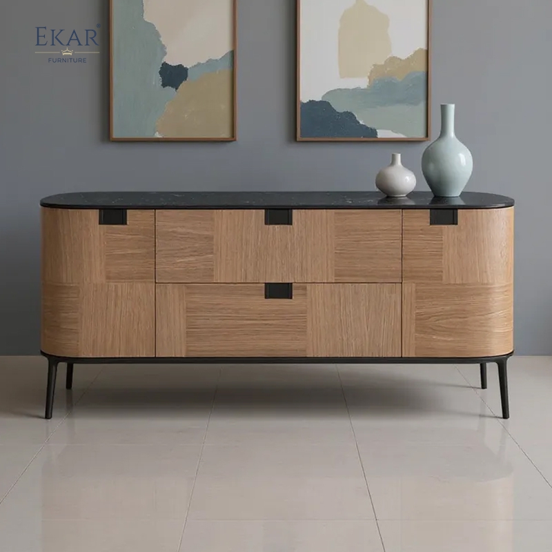 Modern Side Cabinet: Natural Marble Top with Stainless Steel Feet