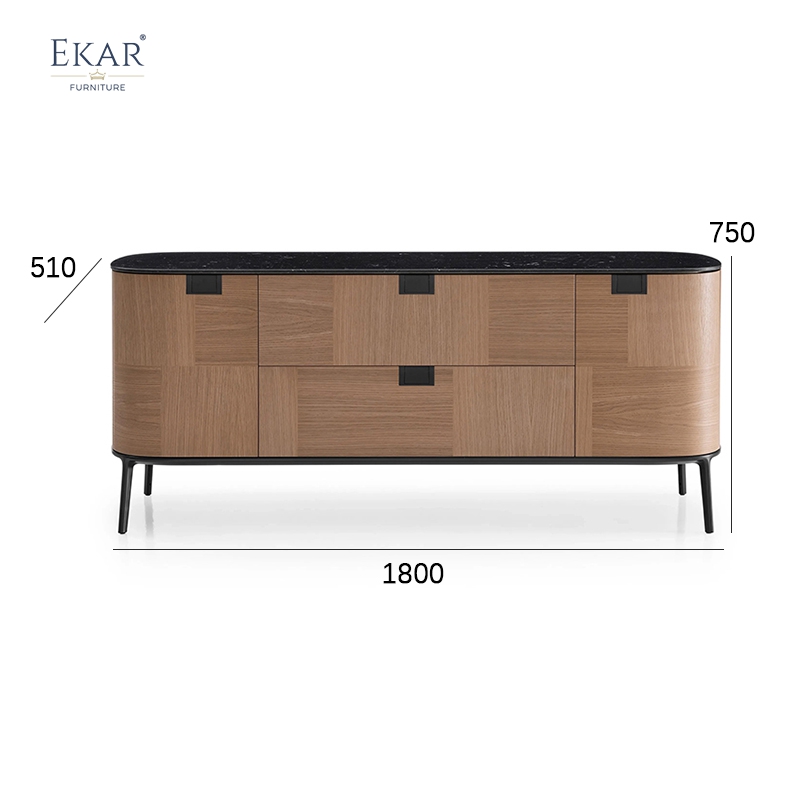 Modern Side Cabinet: Natural Marble Top with Stainless Steel Feet