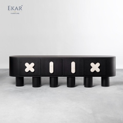 Modern Solid Wood Storage Cabinet with Natural Marble Handles