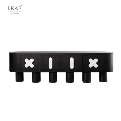 Modern Solid Wood Storage Cabinet with Natural Marble Handles