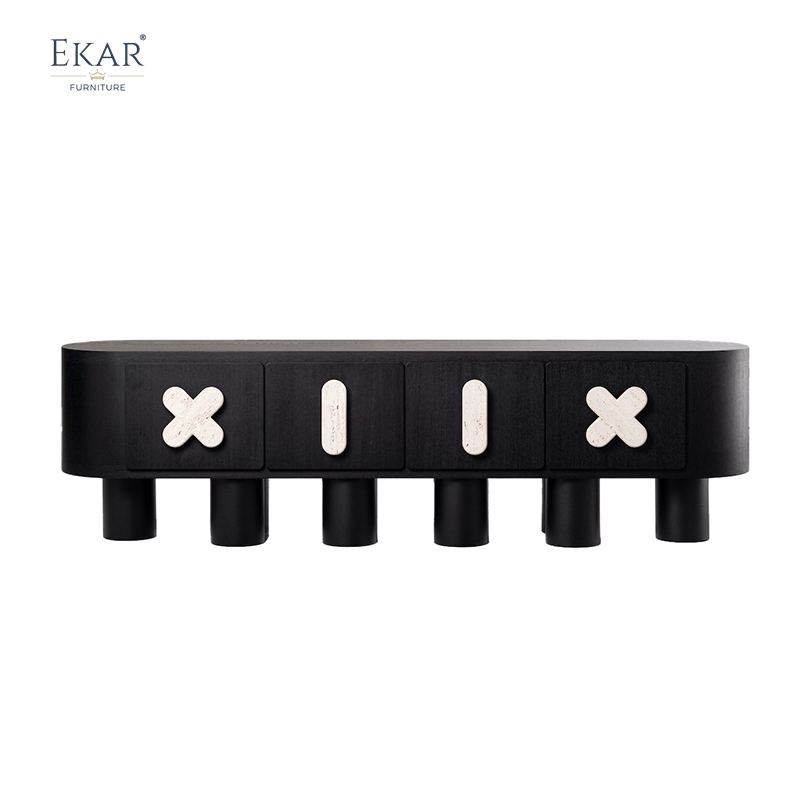 Modern Solid Wood Storage Cabinet with Natural Marble Handles