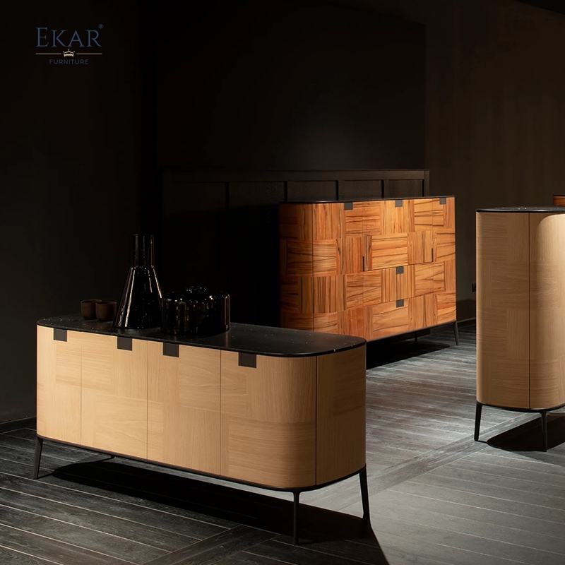 Modern Side Cabinet: Natural Marble Top with Stainless Steel Feet