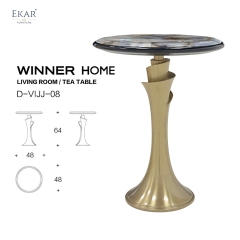 Modern Round Side Table with Marble Top and Metal Frame for Living Room