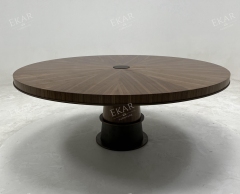 EKAR FURNITURE Modern Round Solid Wood Dining Table with Metal Trim