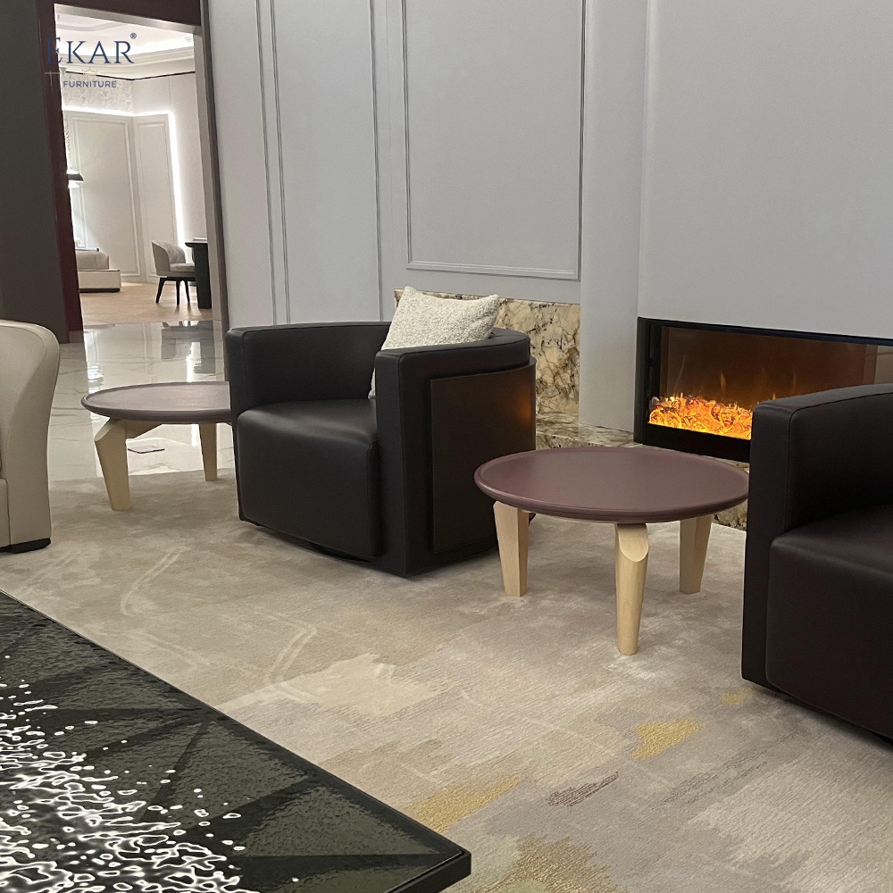 EKAR Solid wood round table side table, hollow table design