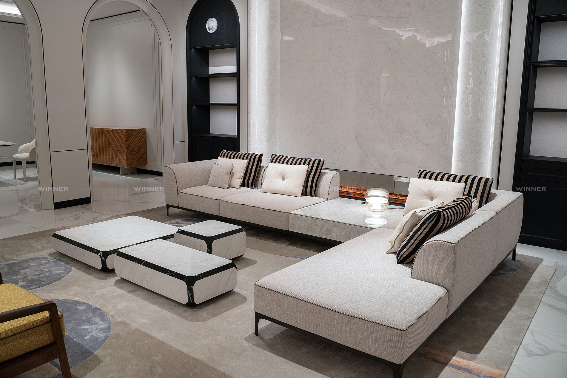 Modern stylish metal and marble finish rectangular coffee table suitable for home living room