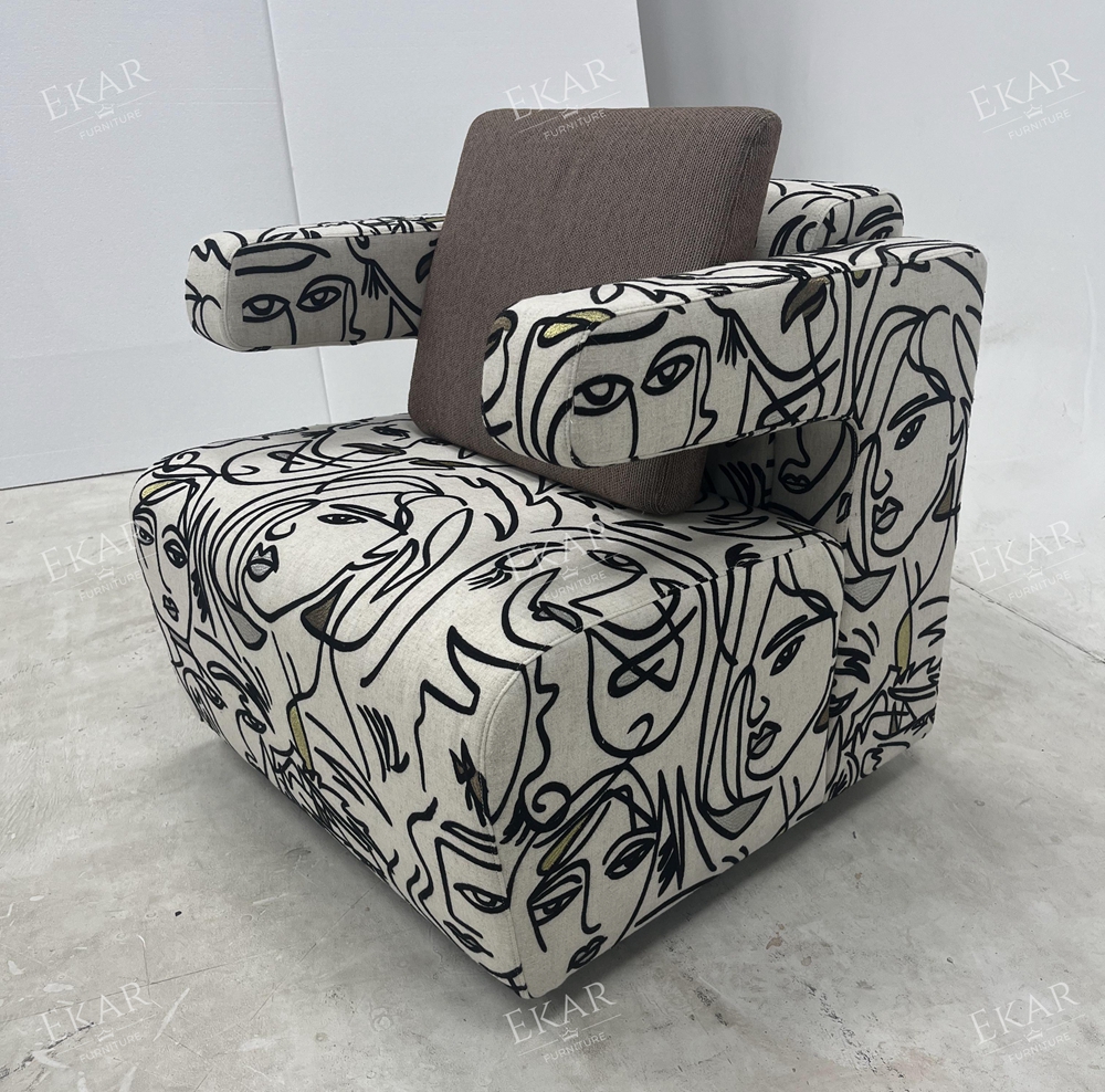 EKAR FURNITURE Luxury Knit Fabric & Linen Accent Chair with Textured Weave Design