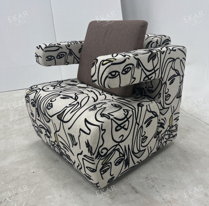 EKAR FURNITURE Luxury Knit Fabric & Linen Accent Chair with Textured Weave Design