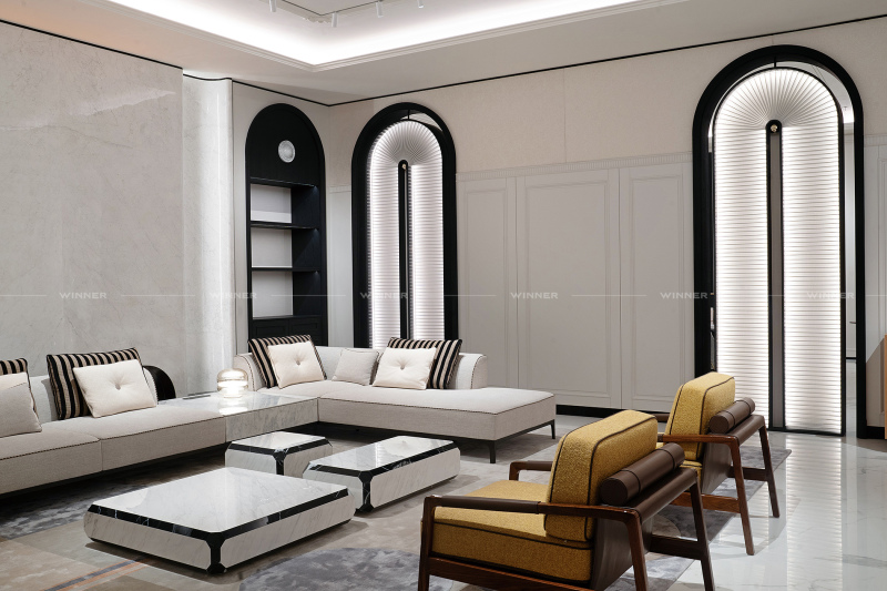 Modern stylish metal and marble finish rectangular coffee table suitable for home living room