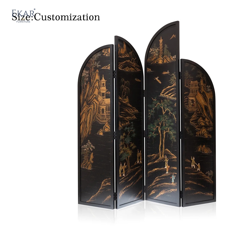 EKAR Atelier Hand-Painted Screen Oriental Art for Living Spaces & Room Dividing EK-ZTDZPF
