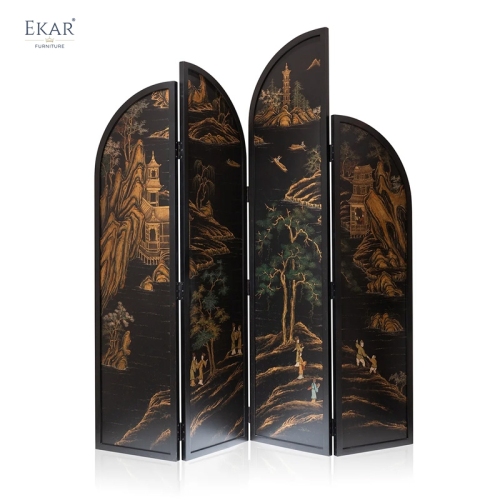 EKAR Atelier Hand-Painted Screen Oriental Art for Living Spaces &amp; Room Dividing EK-ZTDZPF