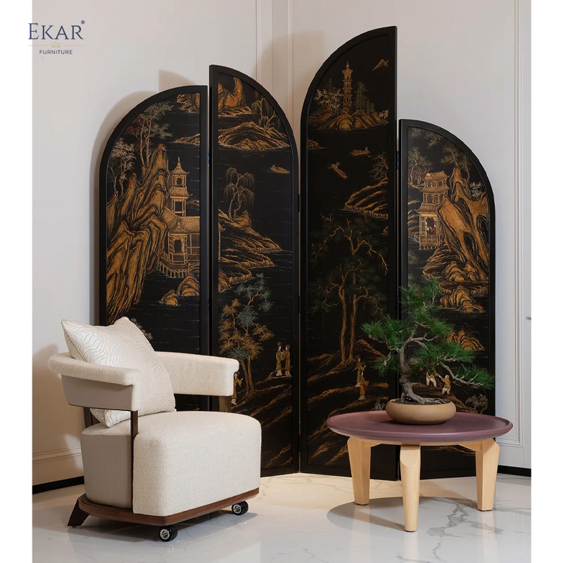 EKAR Atelier Hand-Painted Screen Oriental Art for Living Spaces & Room Dividing EK-ZTDZPF