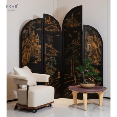 EKAR Atelier Hand-Painted Screen Oriental Art for Living Spaces & Room Dividing EK-ZTDZPF