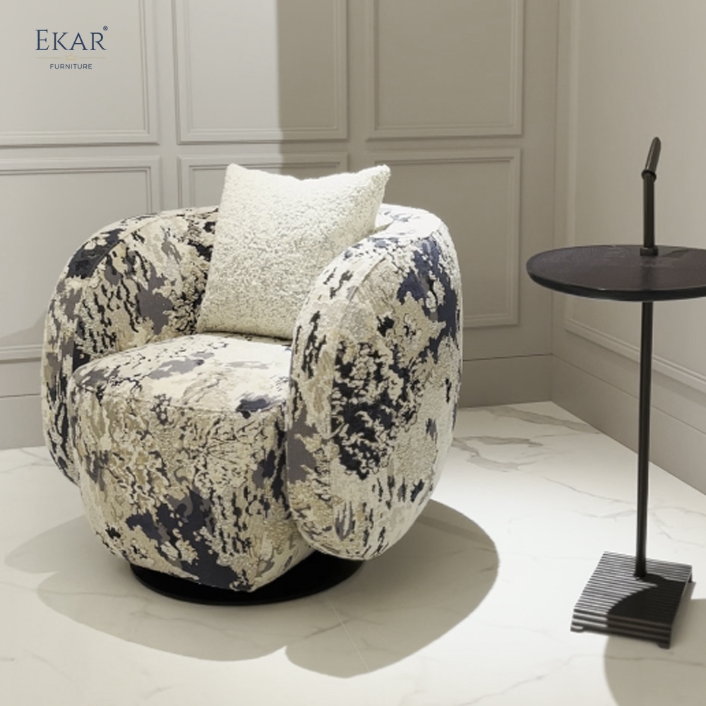 EKAR FURNITURE Luxury Knit Pattern Cotton - Linen Swivel Lounge Chair for Ultimate Comfort