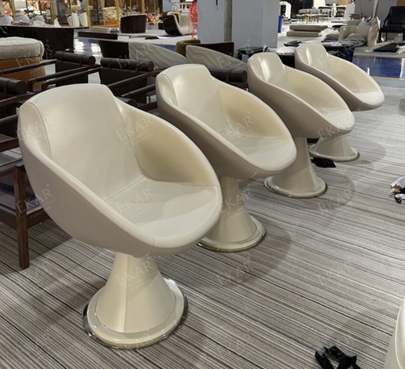 Modern Round Mahjong Chair with Upholstered Seat and Wooden Legs