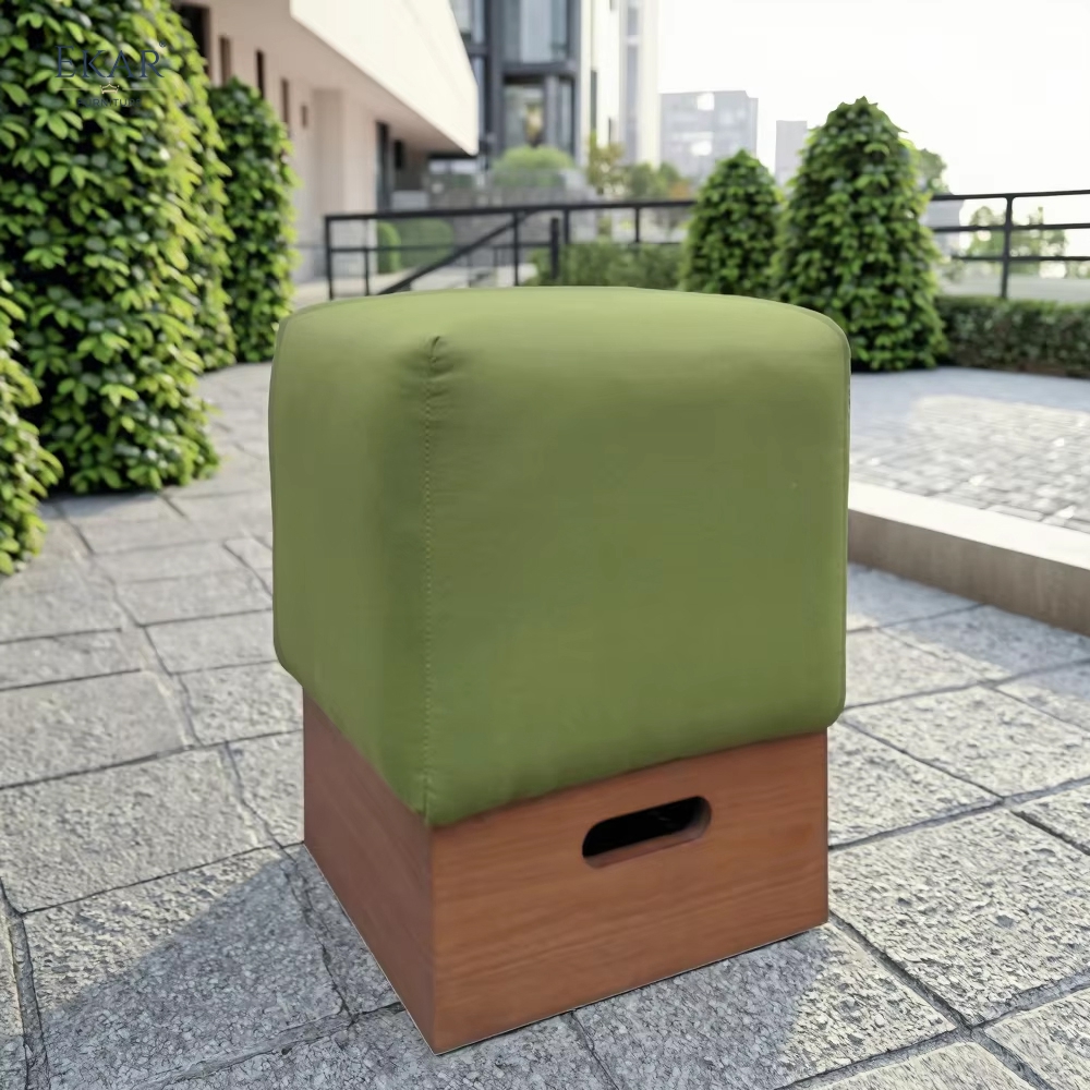 EKAR Terra Stool – Square Solid Wood Base Outdoor Seating for Patios & Gardens