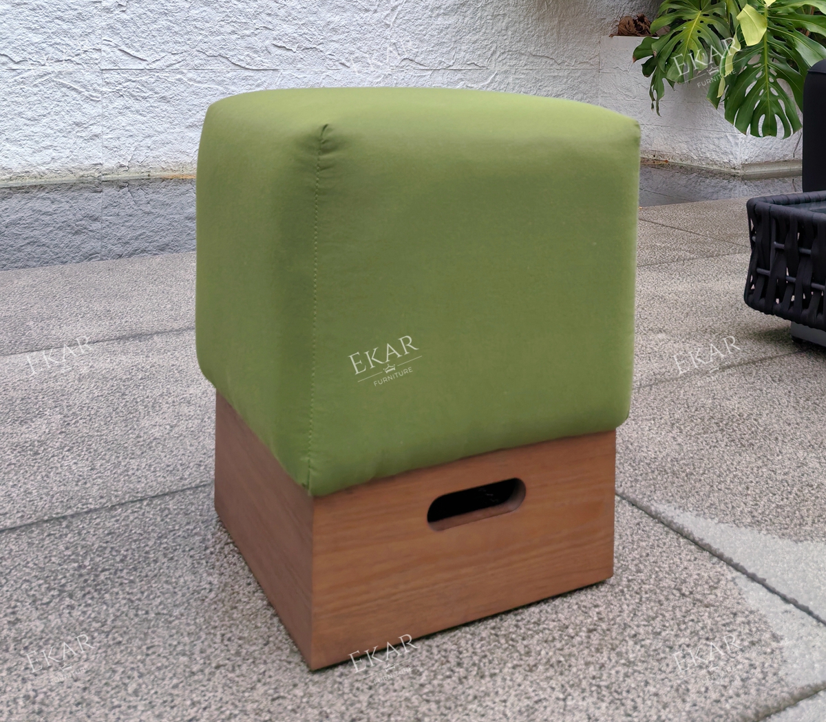 EKAR Terra Stool – Square Solid Wood Base Outdoor Seating for Patios & Gardens