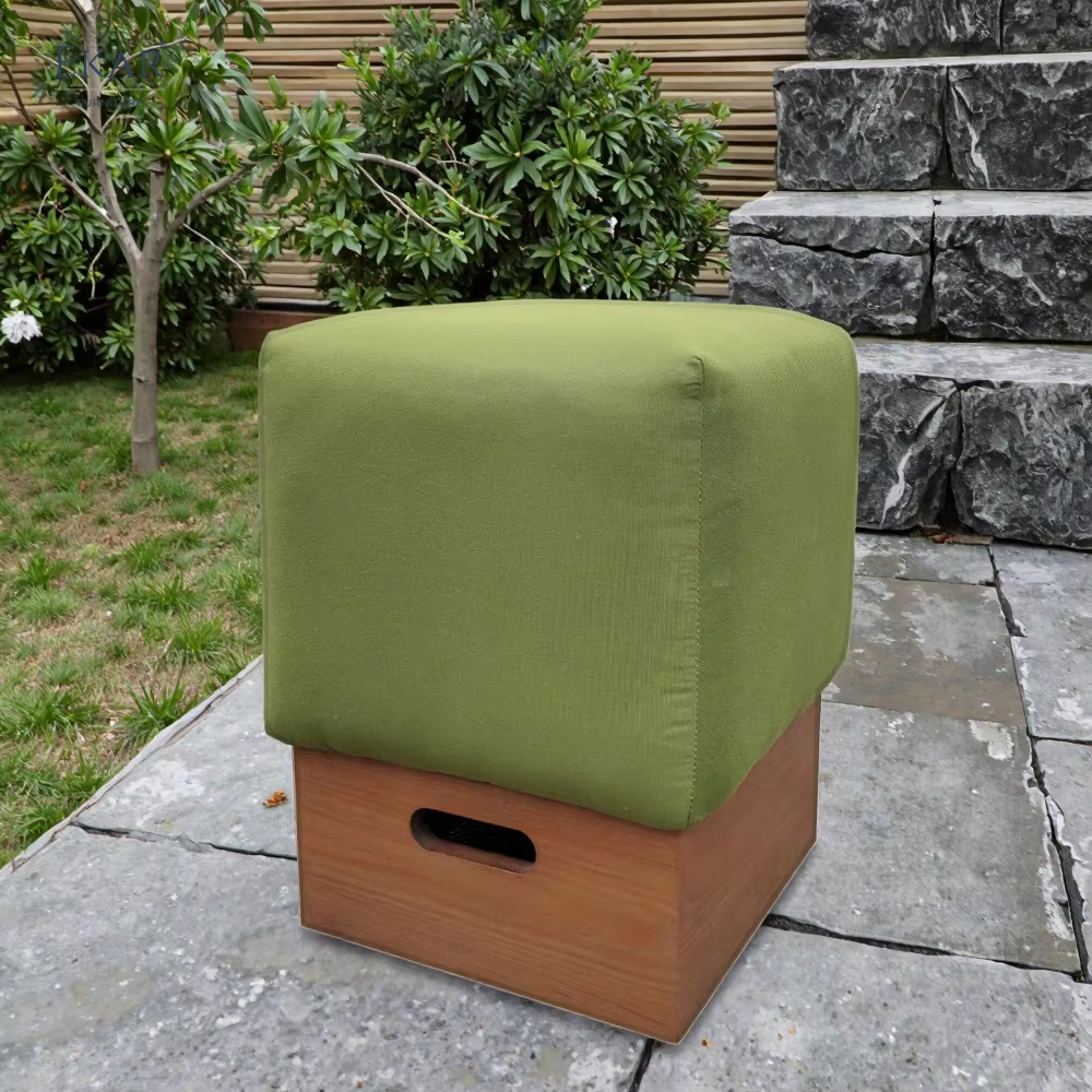 EKAR Terra Stool – Square Solid Wood Base Outdoor Seating for Patios & Gardens