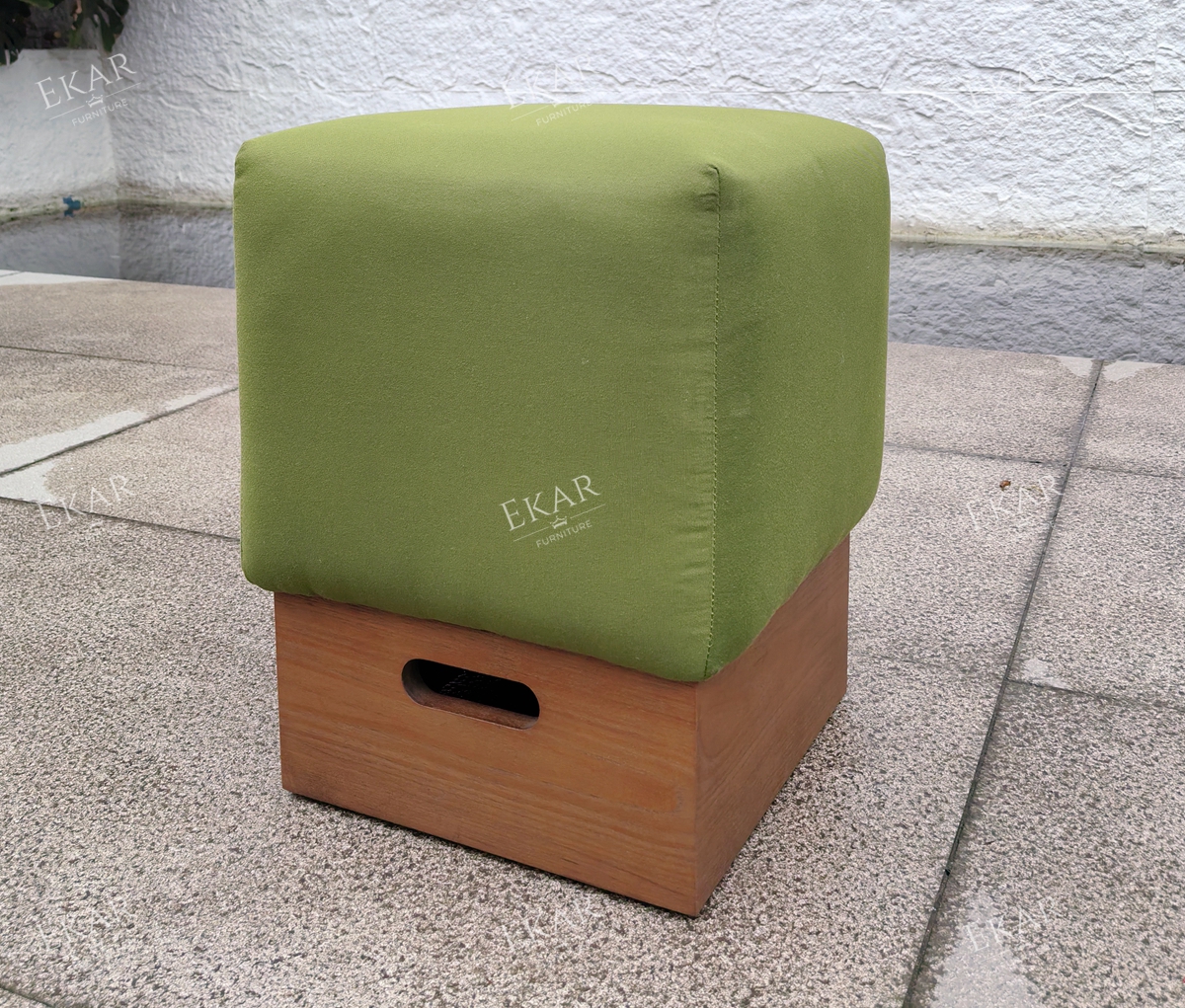 EKAR Terra Stool – Square Solid Wood Base Outdoor Seating for Patios & Gardens