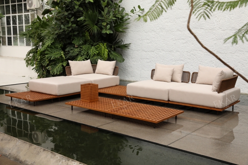 EKAR Harbor Outdoor Coffee Table – Sturdy teak & aluminum design, weather-resistant for patios, gardens EK-ZYDZCT-01