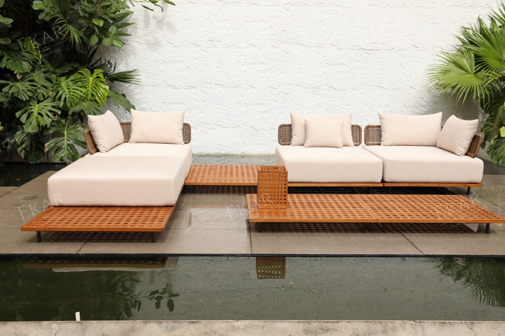 EKAR Harbor Outdoor Coffee Table – Sturdy teak & aluminum design, weather-resistant for patios, gardens EK-ZYDZCT-01