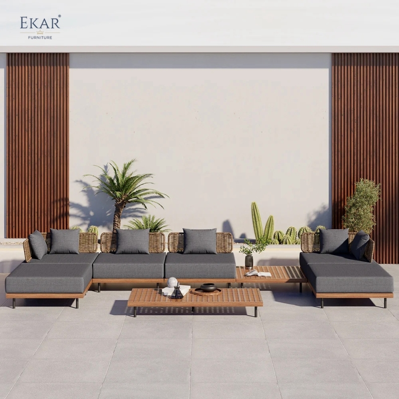 EKAR Harbor Outdoor Coffee Table – Sturdy teak & aluminum design, weather-resistant for patios, gardens EK-ZYDZCT-01