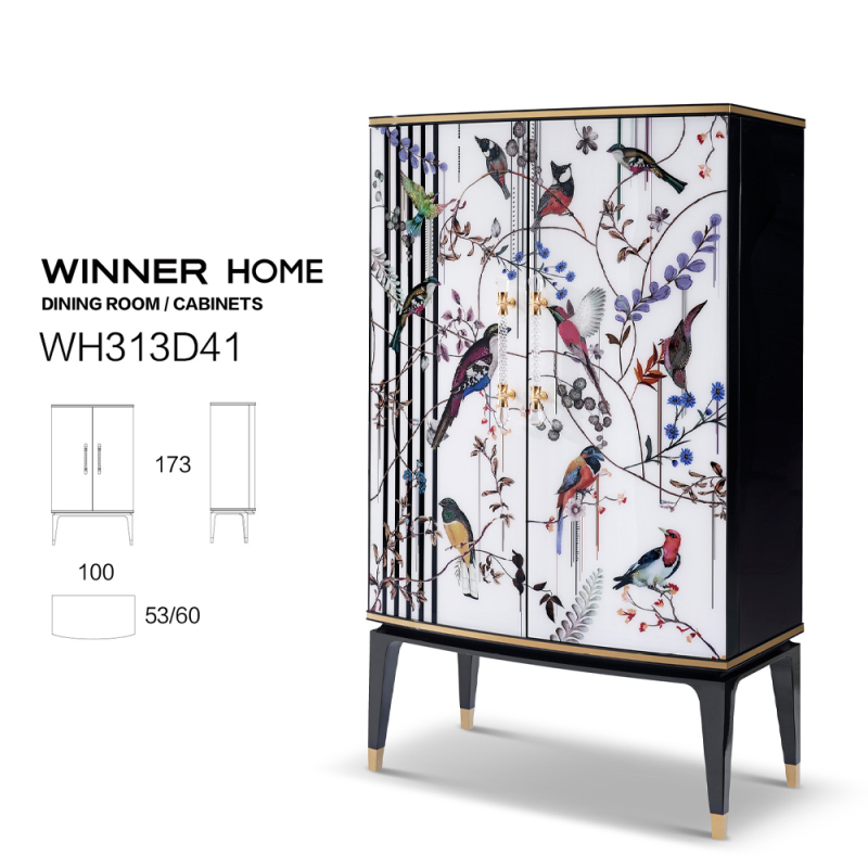 Crystal Diamond Flower and Bird Print Multifunctional Storage Cabinet