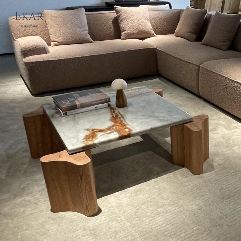 Modern Minimalist Solid Wood & Marble - Top Coffee Table