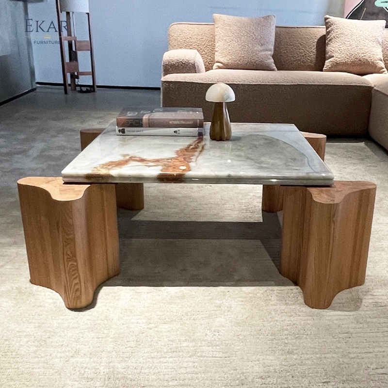 Modern Minimalist Solid Wood & Marble - Top Coffee Table
