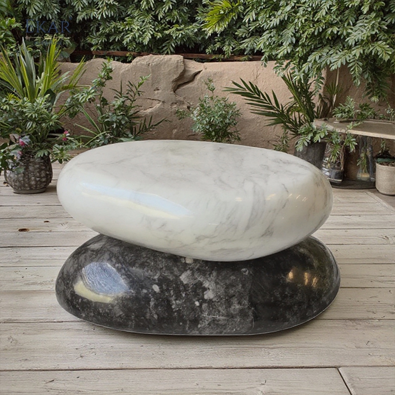 Modern Outdoor Natural Marble Coffee Table, Unique Stone - Stack Design
