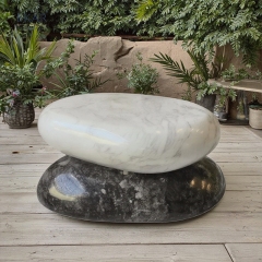 Modern Outdoor Natural Marble Coffee Table, Unique Stone - Stack Design