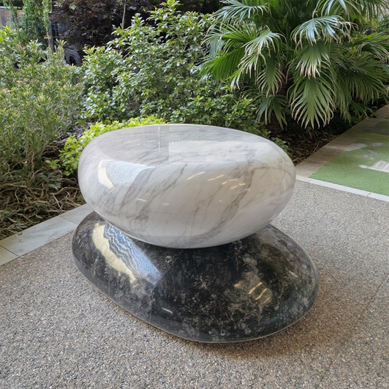 Modern Outdoor Natural Marble Coffee Table, Unique Stone - Stack Design