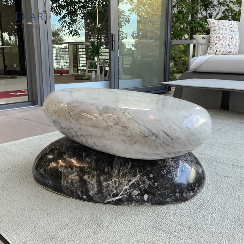 Modern Outdoor Natural Marble Coffee Table, Unique Stone - Stack Design