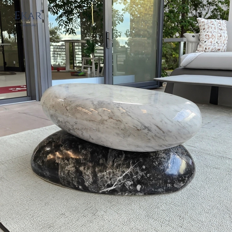 Modern Outdoor Natural Marble Coffee Table, Unique Stone - Stack Design
